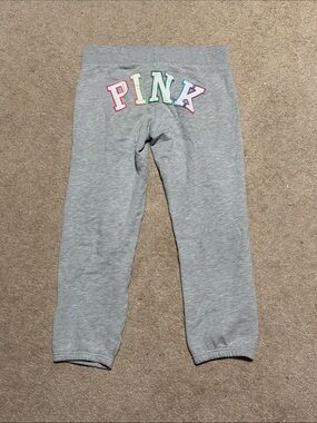 PINK Grey Sweatpants with Rainbow Logo on Butt